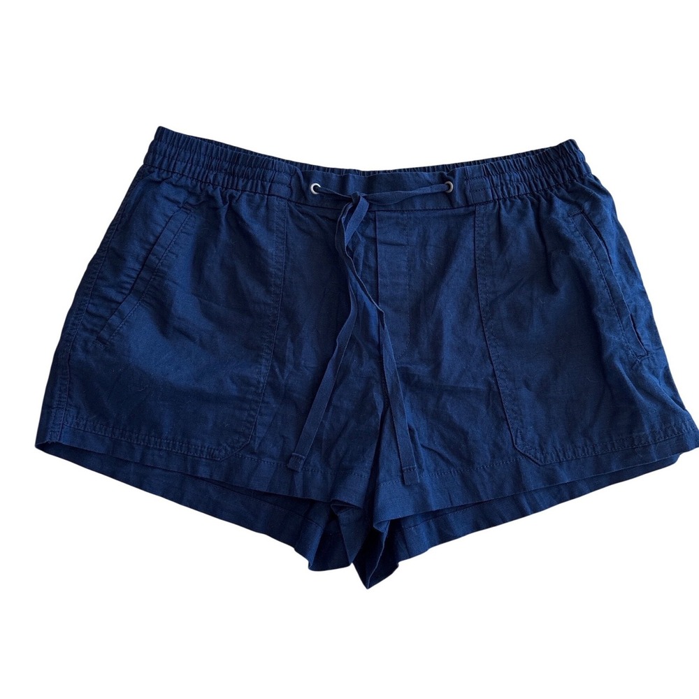 GAP Women Navy Blue‎ Linen Blend Drawstring Waist Micro Shorts New With Tags L